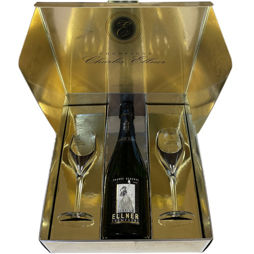 Charles Ellner champagne in luxe geschenkdoos met glazen 75CL