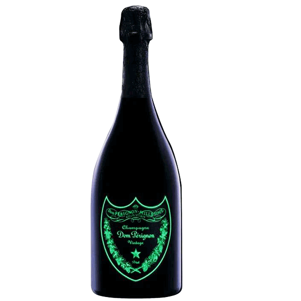 Dom Pérignon Luminous Vintage champagne fles met verlicht etiket