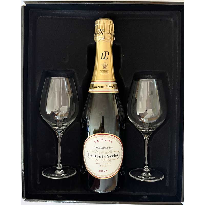 Laurent Perrier Brut 75cl. in luxe geschenkdoos met kristallen glazen 75CL