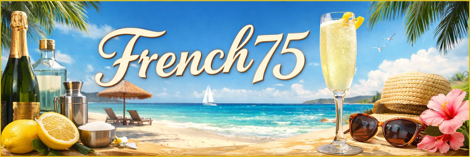 French 75 cocktails in zomerse setting op strand