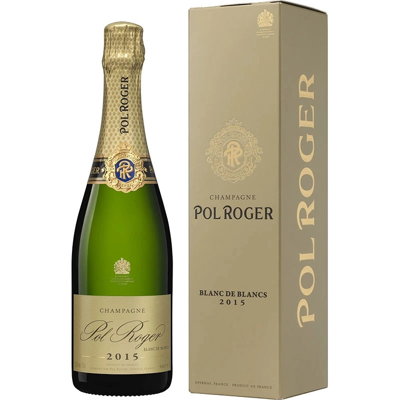 Pol Roger Blanc de Blancs 2015 champagne in luxe geschenkverpakking met gouden giftbox van het champagnehuis Pol Roger
