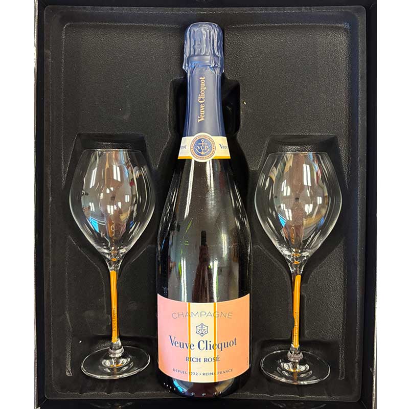 Veuve Clicquot Rich 75CL in Luxe Geschenkbox met 2 originele Veuve champagneglazen  