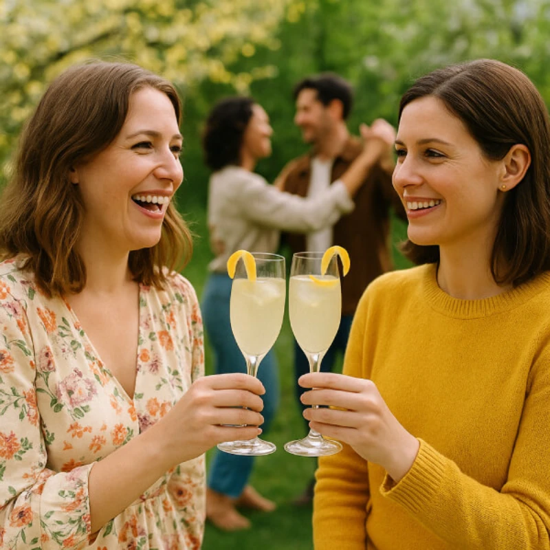 Twee vrolijke dames toosten met een French 75 cocktail