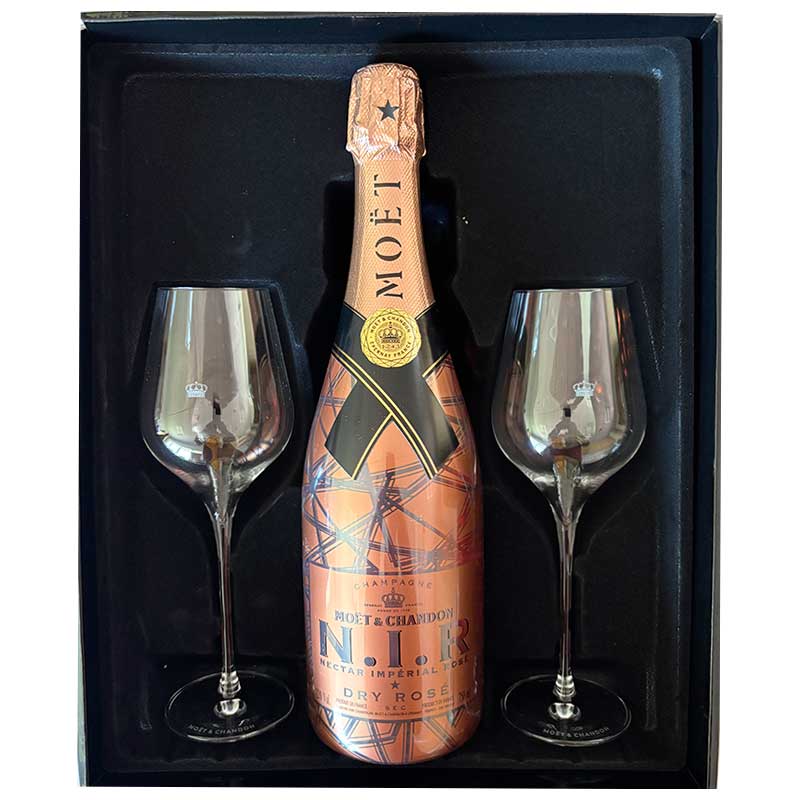 Moët & Chandon N.I.R. Dry rose in luxe geschenkdoos met originele glazen 75CL 