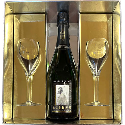 Charles Ellner champagne in luxe geschenkdoos met glazen 75CL