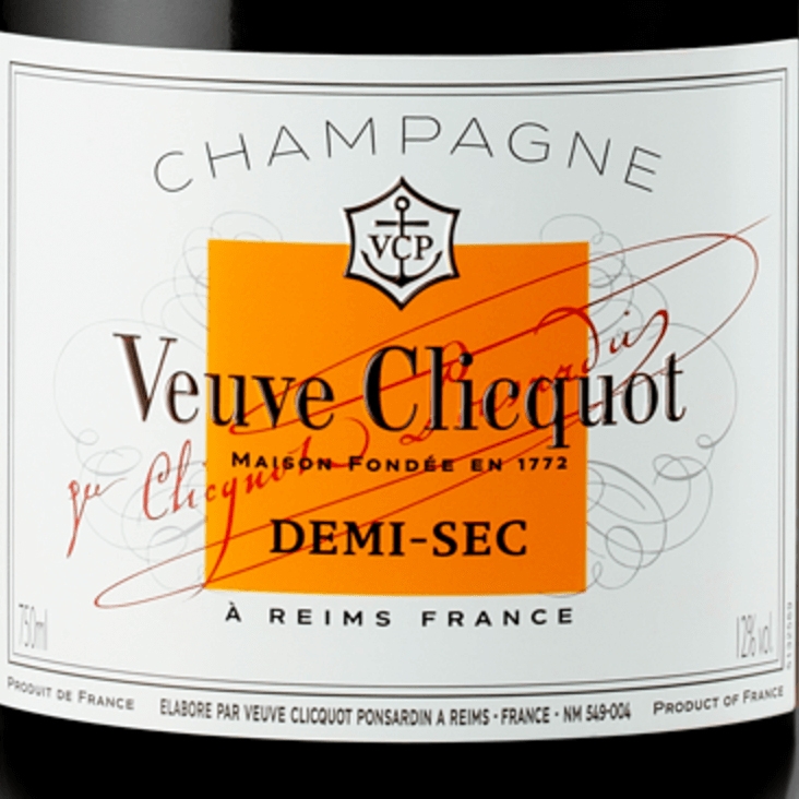 Veuve Clicquot Demi-Sec 75 CL in luxe Geschenkbox met 2 champagneglazen etiket Veuve Clicquot Demi-Sec 75 CL Luxe geschenkbox met glazen