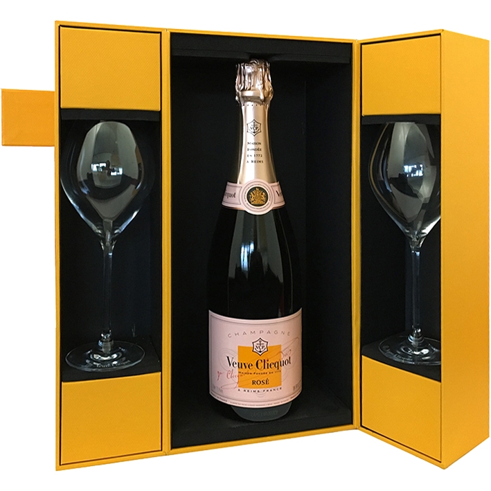Veuve clicquot Rosé in Luxe Geschenkbox met 2 flutes Veuve Clicquot Rosé 75CL in Luxe Geschenkbox met 2 champagneglazen